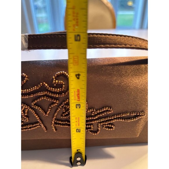 Women's Gp Prestige Purse Beaded Coffee Color Clutch Silver Chain Strap - Picture 9 of 12